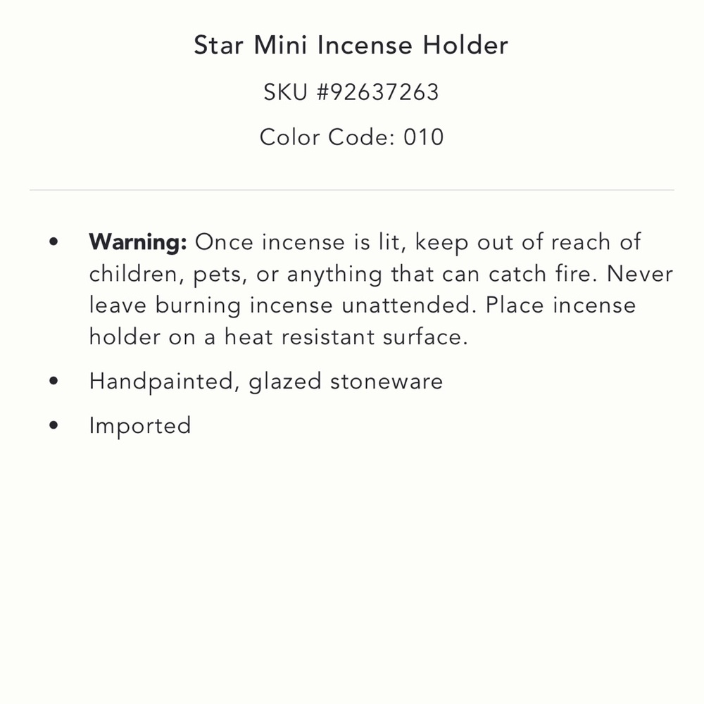 NWT Anthropologie Ceramic Star Incense Holder with Gold Trim - Picture 3 of 5